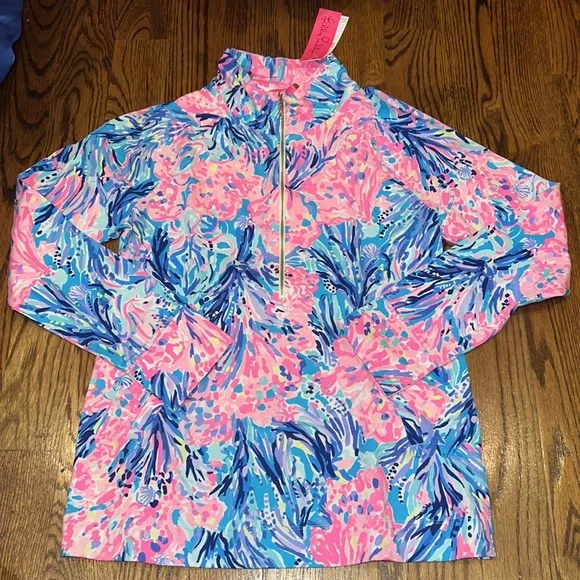 Lilly Pulitzer UPF 50+ Skipper Popover in Periwinkle Purple Fan Sea Pants Large - Picture 2 of 6